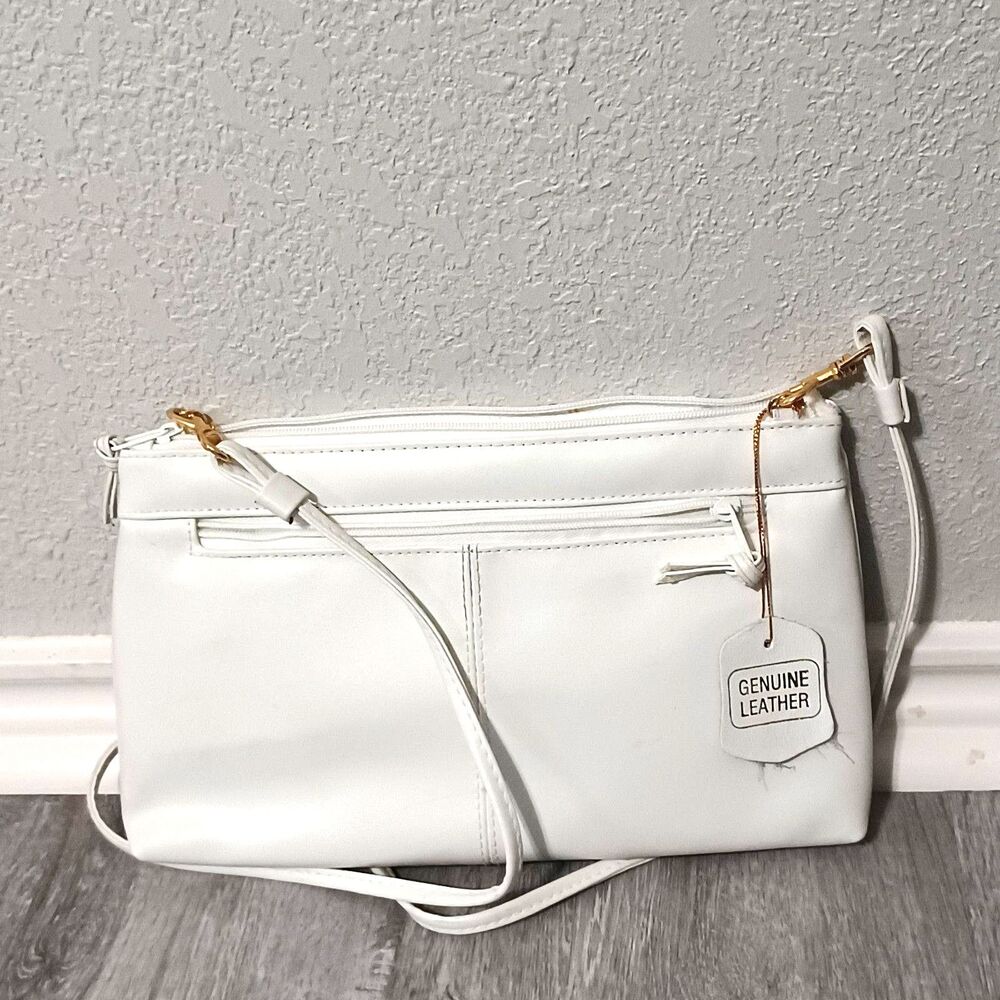 Vintage White Genuine Leather Convertible Crossbody/Clutch - Picture 2 of 4